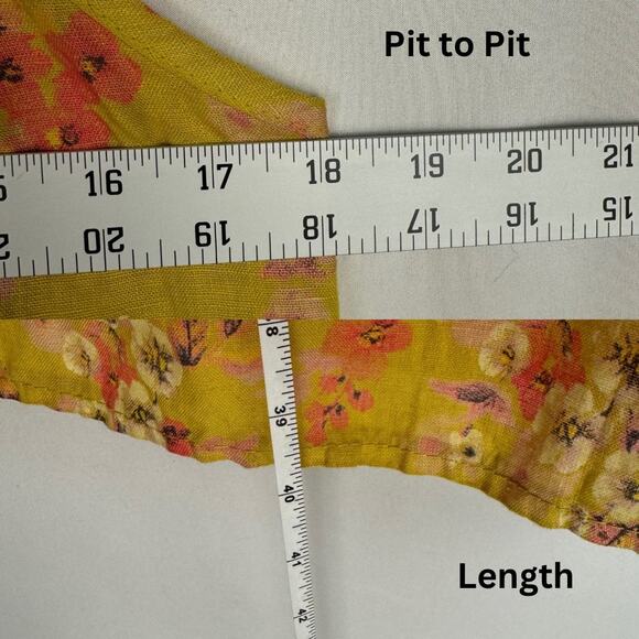 Bellambra Yellow Floral Linen Halter Pleated Relaxed Fit Midi Dress Large Boho - Picture 9 of 10